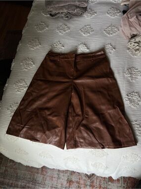 Avec Les Filles Brown Faux Leather Wide-Leg Bermuda Shorts